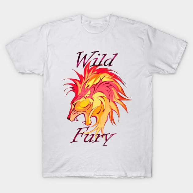 Lion Wild Fury, filled, red orange, darker T-Shirt by Animalistics